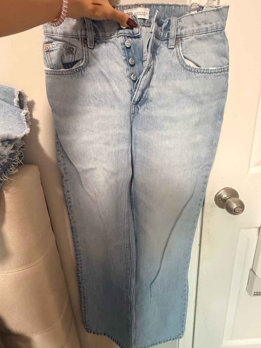 Zara Light Blue Wide-Leg Button-Fly Jeans